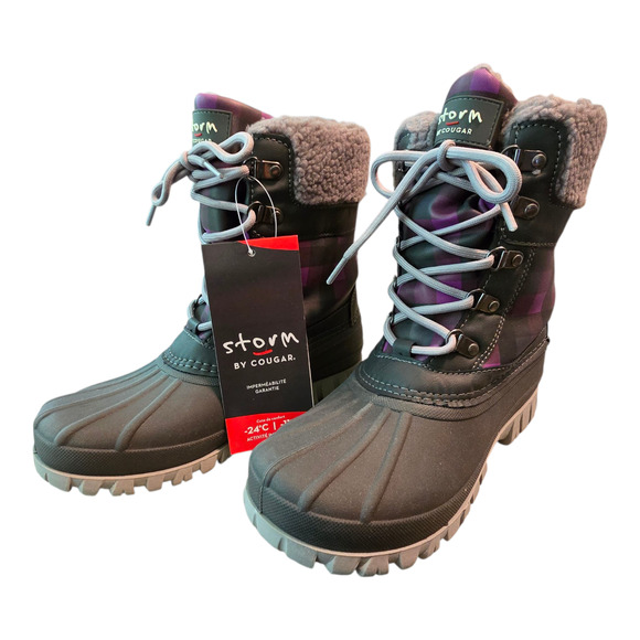 Cougar Carlisle Storm Boots Womens 8W Purple Plaid Waterproof High Activity Cozy - Picture 3 of 14